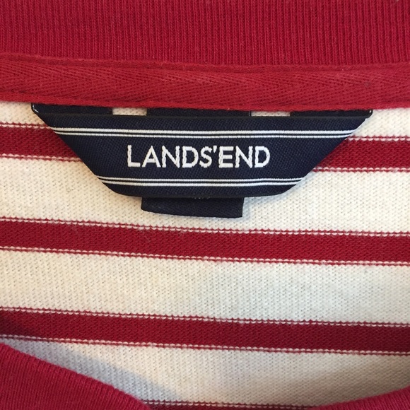 Lands’ End Long Sleeve Lace Up Striped Shirt Red & White - Picture 4 of 13